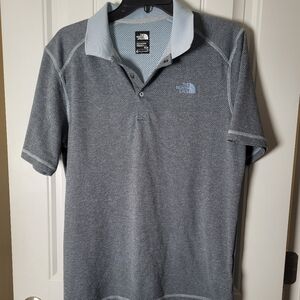 The North Face Men’s Heather Gray Polo with Light Blue Collar Size M
